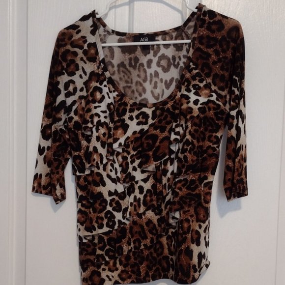 AGB Front Ruffled Animal Print Ladies Blouse - Picture 1 of 9